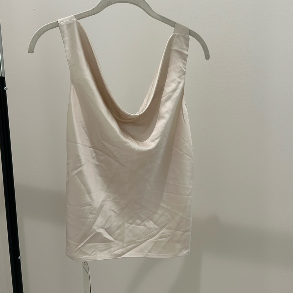 Cream Silk Cowl Neck Top, size M